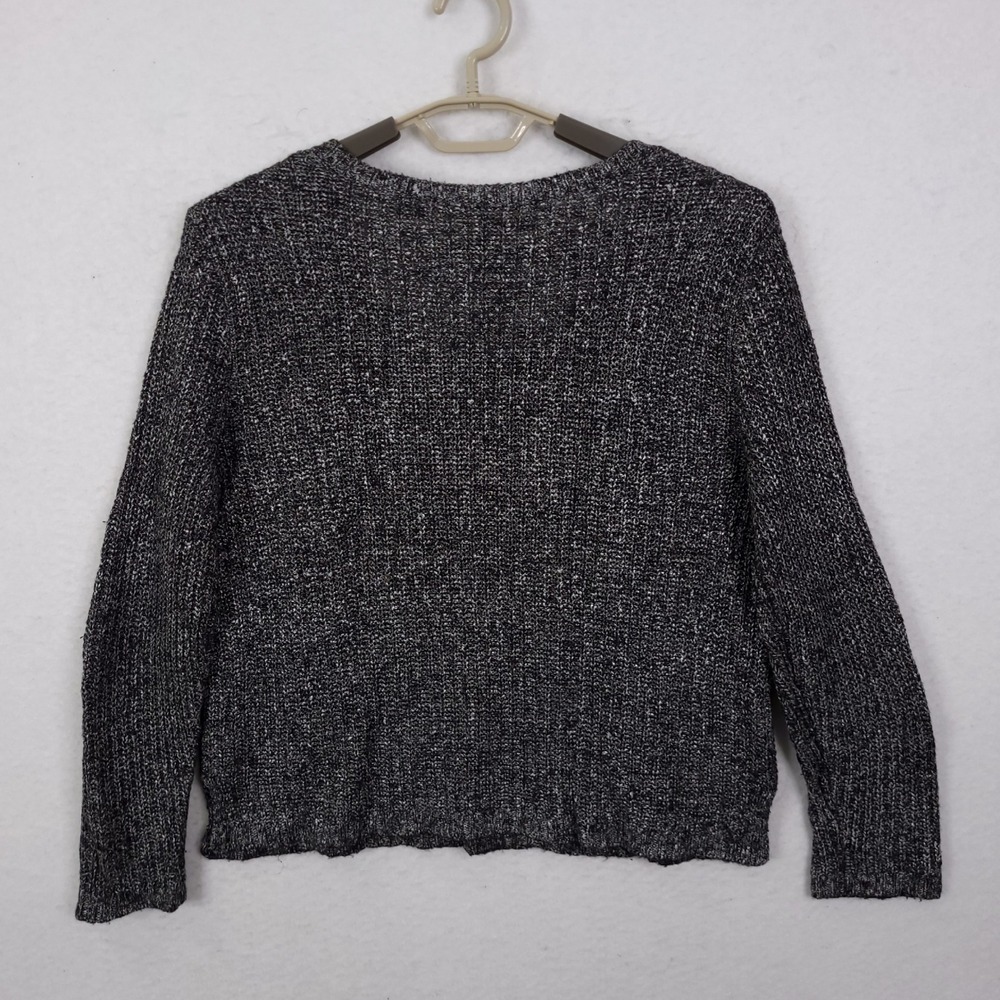 Eileen Fisher Scoop Neck Sweater Womens L Black White Marled Linen Blend Knit - Picture 3 of 13